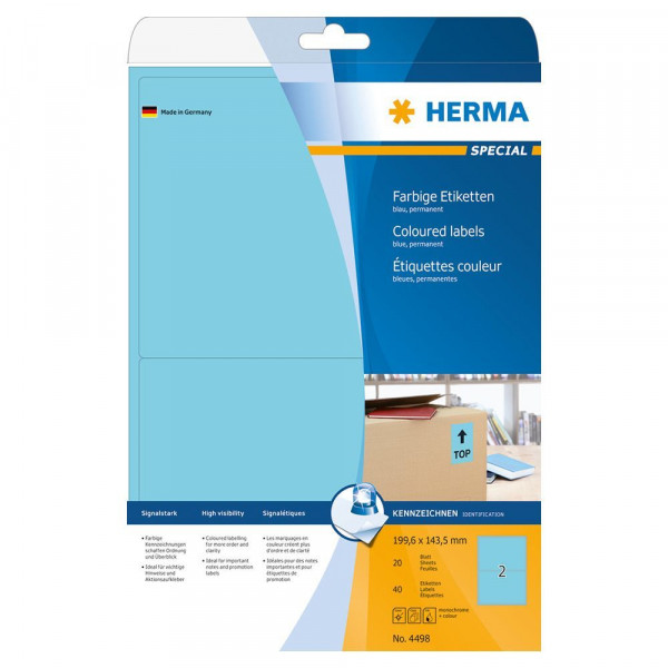 Etiketten Herma 4498, blau, 199,6x143,5mm Verpackung