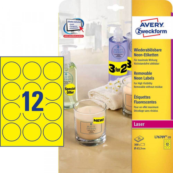 Etiketten Zweckform L7670Y-25, Ø63,5mm mit Verpackung