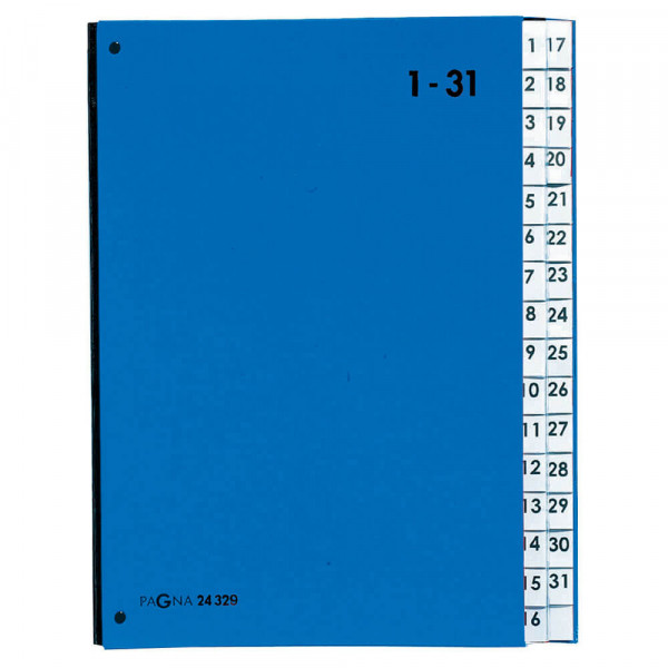 Pultordner Pagna 1-31, farbig, 31 Fächer, Hartpappe blau