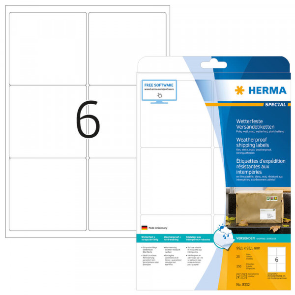 Etiketten Herma 8332, Folie, 99,1x93,1mm mit Verpackung