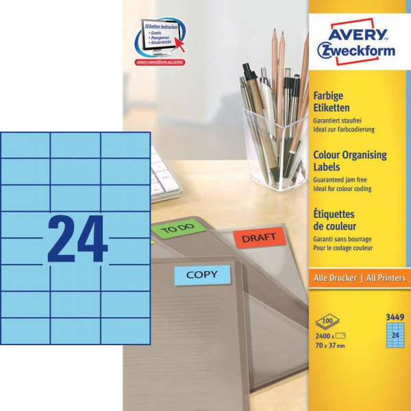Etiketten Zweckform 3449, blau, 70x37mm mit Verpackung