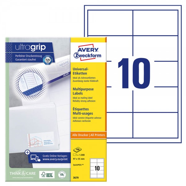 Etiketten Zweckform 3679 ultragrip, Abziehhilfe, 97x55mm
