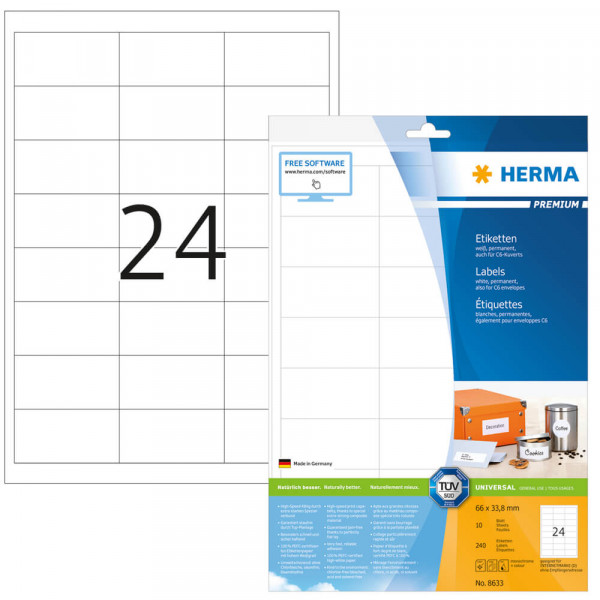 Etiketten Herma 8633, schnell bedruckbar, 66x33,8mm mit Verpackung