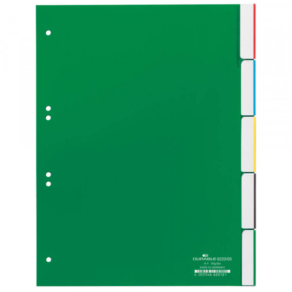 Kunststoffregister Durable 622005, A4, blanko, 5-teilig Deckblatt