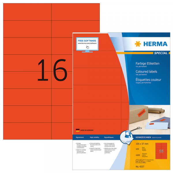 Etiketten Herma 4257, rot, 105x37mm Verpackung