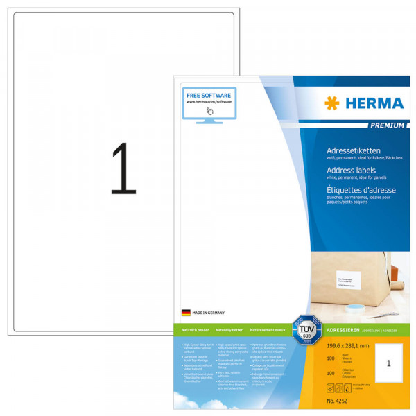 Etiketten Herma 4252, 199,6x289,1mm mit Verpackung