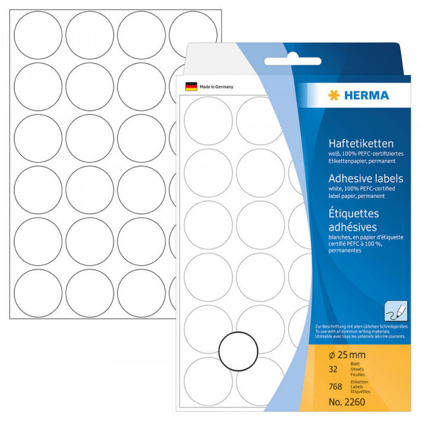 Markierungspunkte Herma 2260, Ø25mm, weiß mit Verpackung