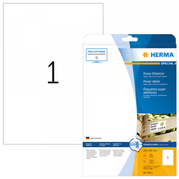 Etiketten Herma 10911, extra stark, 210x297mm mit Verpackung