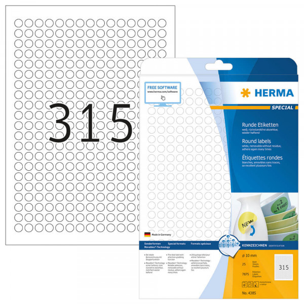 Etiketten Herma 4385 Movable, rund, Ø10mm Verpackung