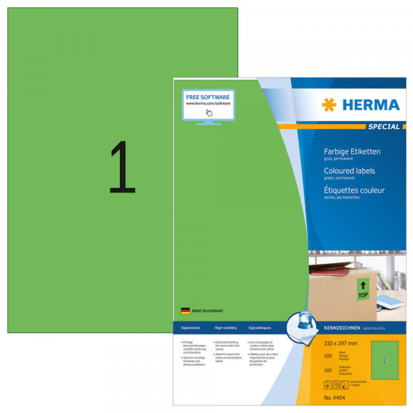 Etiketten Herma 4404, grün, 210x297mm Verpackung