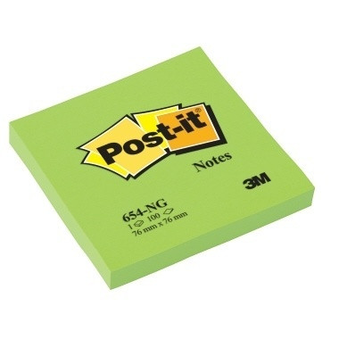 Haftnotizen Post-it Notes Neon 654, 76 x 76 mm, auffällige Farben neongrün