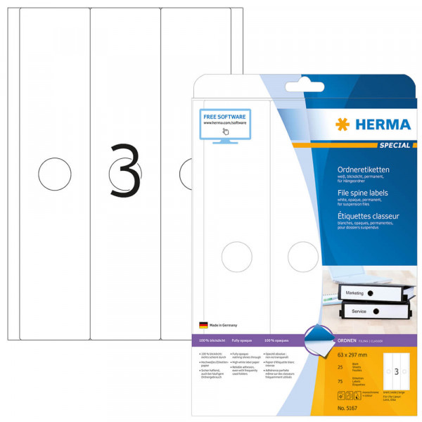 Rückenschilder Herma 5167, 297x63mm mit Verpackung