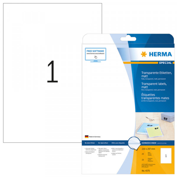 Etiketten Herma 4375, Folie, 210x297mm mit Verpackung