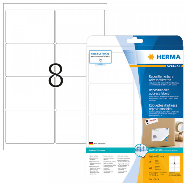 Adressetiketten Herma 10018 Movable, 99,1x67,7mm mit Verpackung