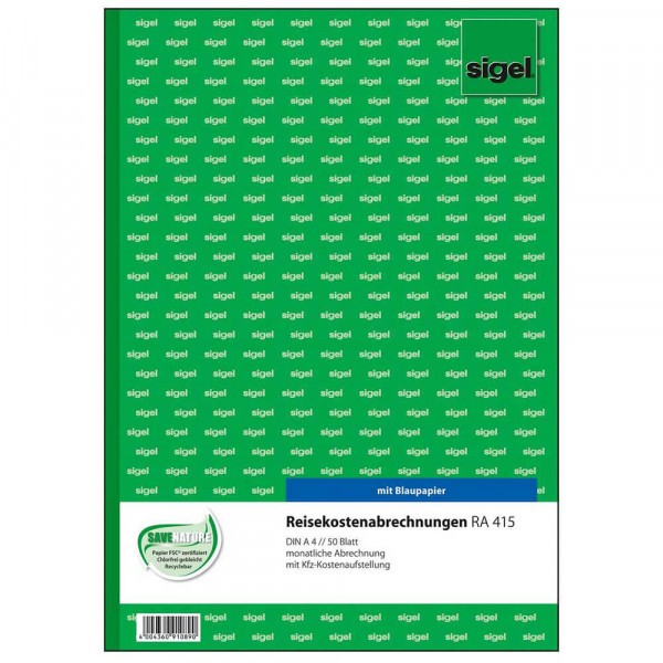 Reisekostenabrechnung Sigel RA415, A4, 50 Blatt Deckblatt