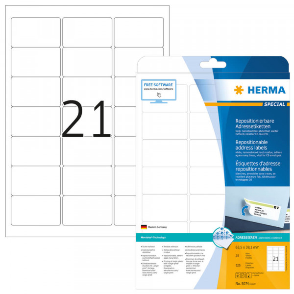 Etiketten Herma 5074 Movable, 63,5x38,1mm Verpackung