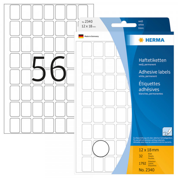 Etiketten Herma 2340, für Schreibgeräte, 12x18mm mit Verpackung