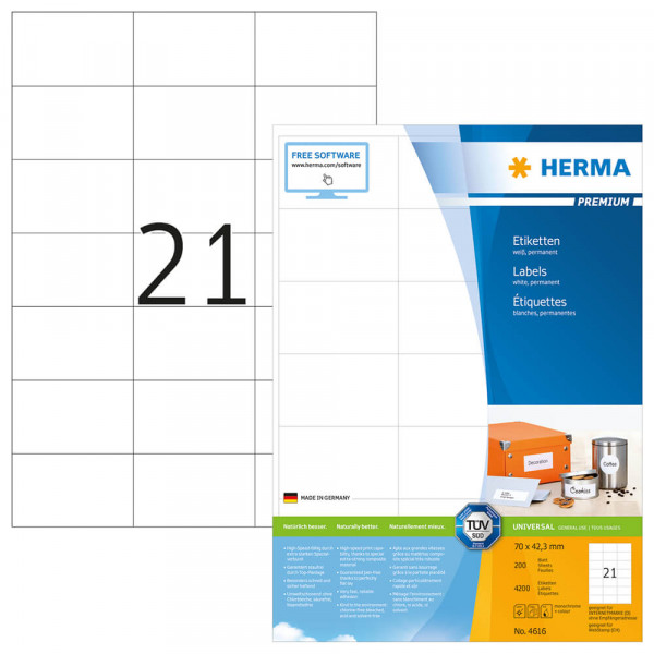 Etiketten Herma 4616, schnell bedruckbar, 70x42,3mm, mit Verpackung