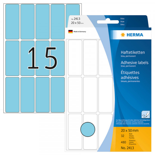 Etiketten Herma 2413, blau, 20x50mm mit Verpackung
