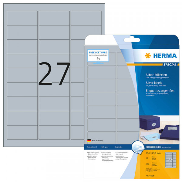 Etiketten Herma 4098, silber, 63,5x29,6mm mit Verpackung