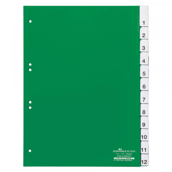 Kunststoffregister Durable 621005, A4, 1-12