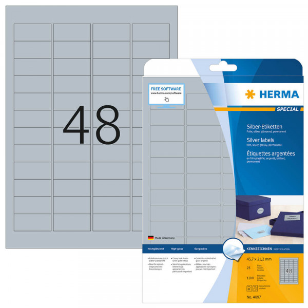 Etiketten Herma 4097, silber, 45,7x21,2mm mit Verpackung