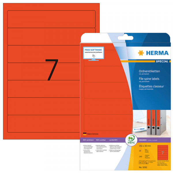 Rückenschilder Herma 5092, 192x38mm, Recycling, rot Verpackung