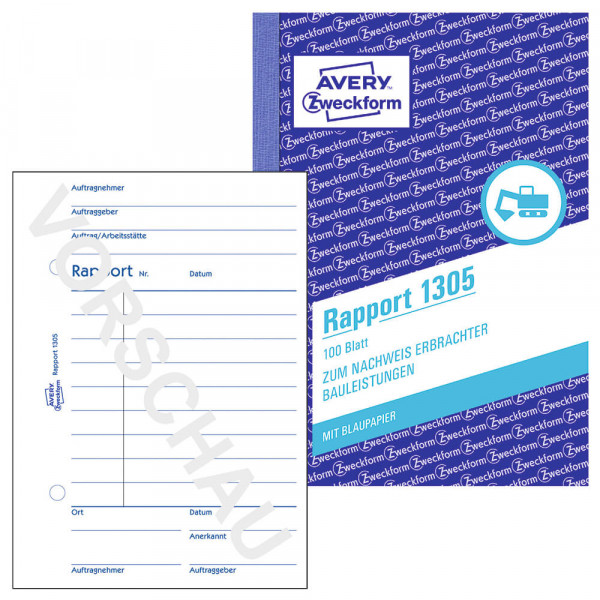 Avery Zweckform Rapport-Formulare 1305, A6 hoch, mit Durchschlag mit Deckblatt