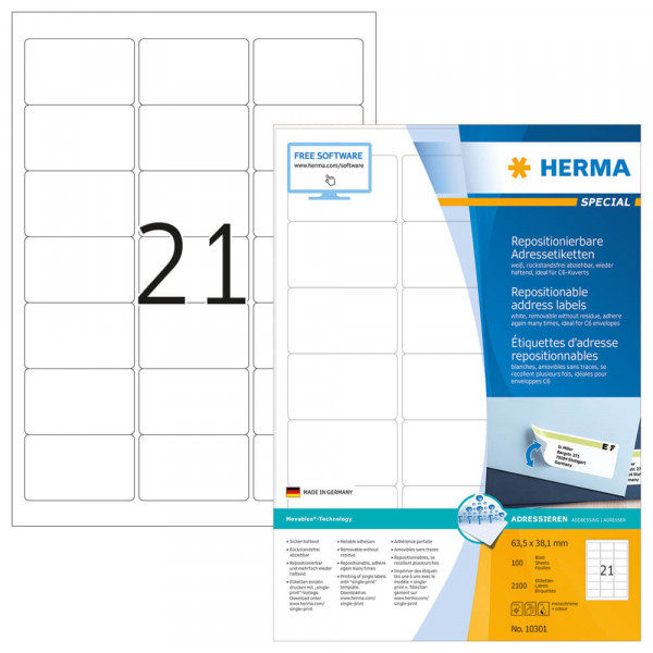 Adressetiketten Herma 10301 Movable, 63,5x38,1mm mit Verpackung