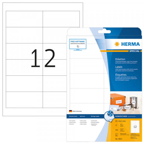Adressetiketten Herma 4823, InkJet, 97x42,3mm  mit Verpackung