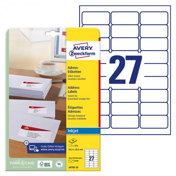 Adressetiketten Zweckform J4792-25 mit Verpackung + Bogen