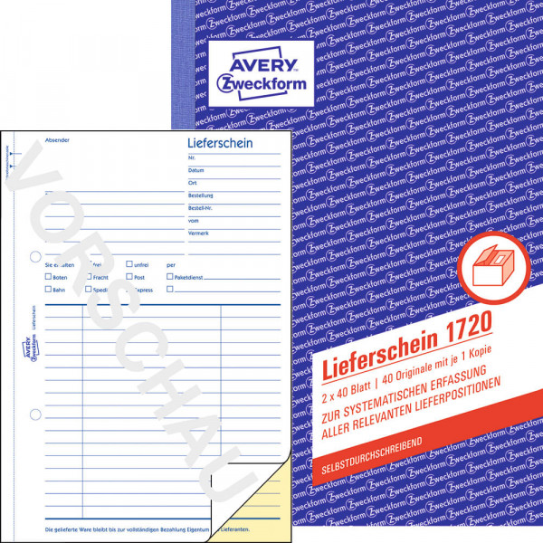 Lieferschein Zweckform 1720, A5, 2x40 mit Deckblatt