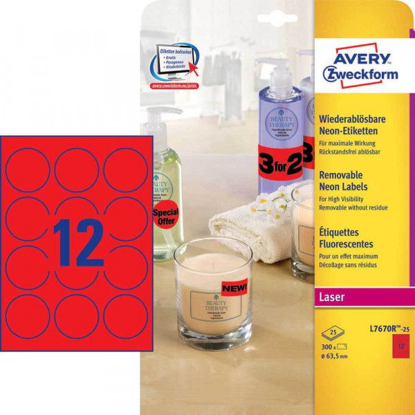 Etiketten Zweckform L7670R-25, Ø63,5mm mit Verpackung