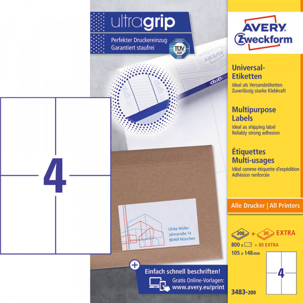 Etiketten Zweckform 3483-200 ultragrip, 105x148mm Verpackung