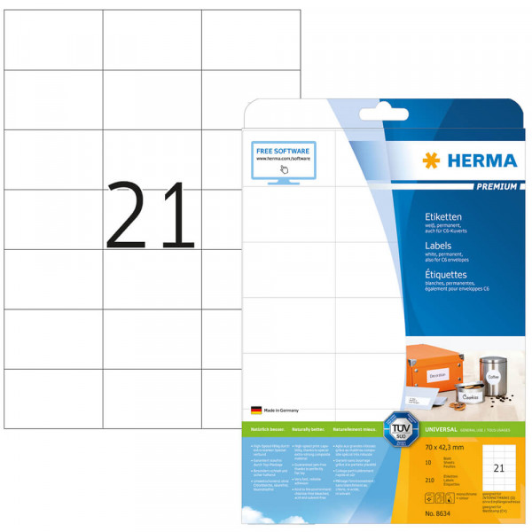 Etiketten Herma 8634, schnell bedruckbar, 70x42,3mm mit Verpackung