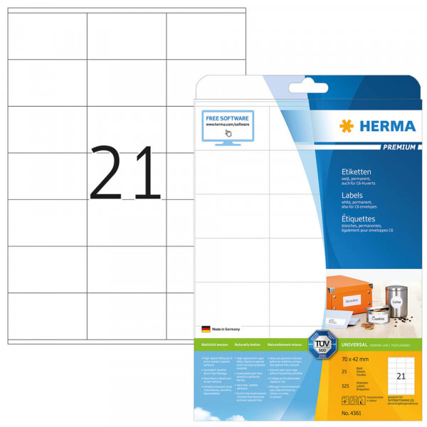 Adressetiketten Herma 4361, 70x42mm mit Verpackung