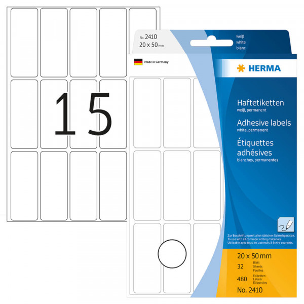 Etiketten Herma 2410, für Schreibgeräte, 20x50mm mit Verpackung