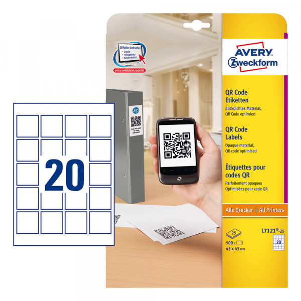 QR-Code Etiketten Zweckform L7121-25 mit Verpackung