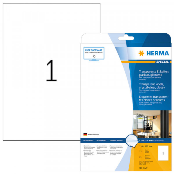 Etiketten Herma 8020, Folie, 210x297mm