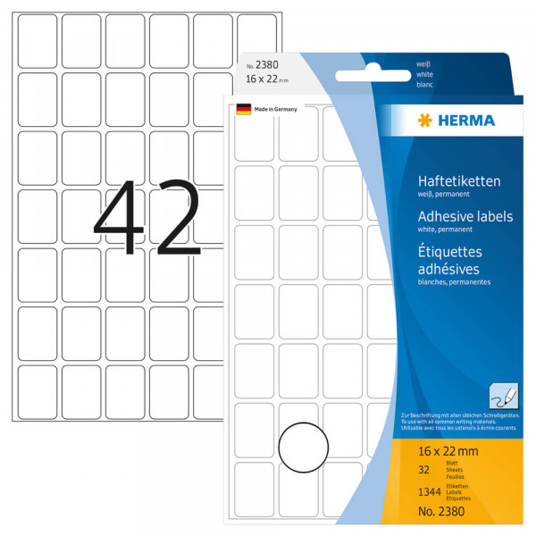 Etiketten Herma 2380, für Schreibgeräte, 16x22mm mit Verpackung