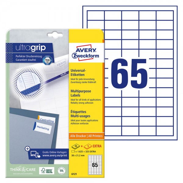 Etiketten Zweckform 6121, Abziehhilfe, 38x21,2mm Verpackung