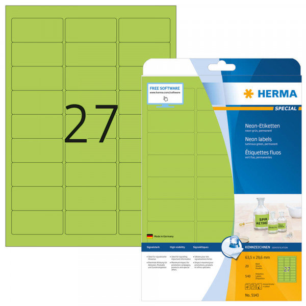 Etiketten Herma 5143, grün, 63,5x29,6mm mit Verpackung