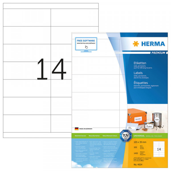 Etiketten Herma 4654, schnell bedruckbar, 105x39mm mit Verpackung