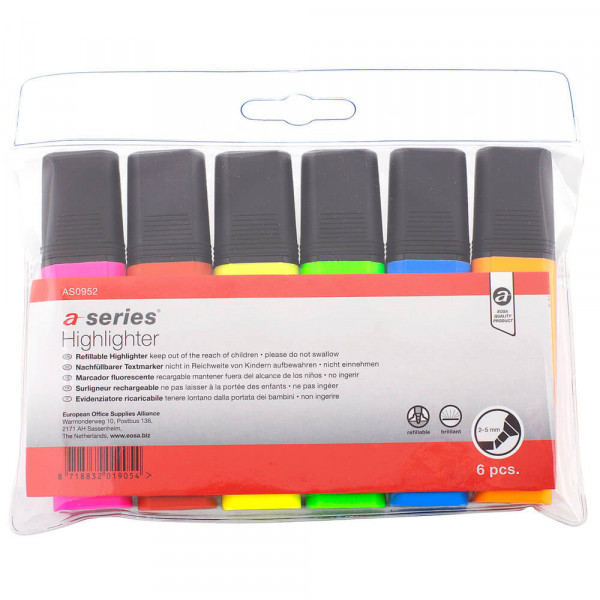 Textmarker a-series AS0952, Pack 6 Farben in Verpackung