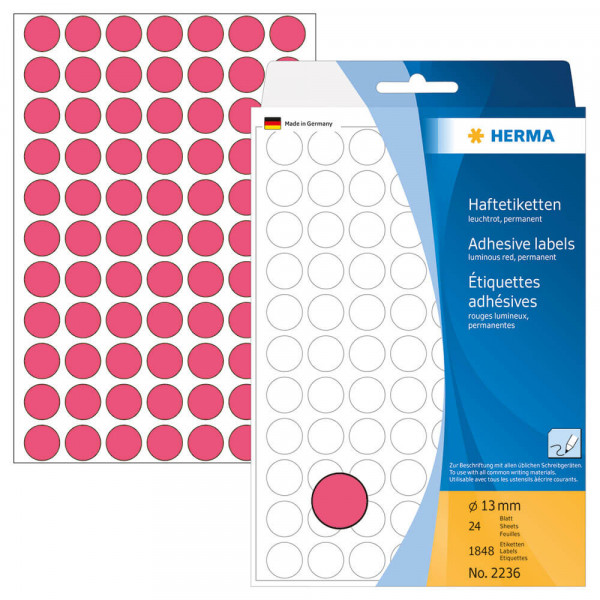 Markierungspunkte Herma 2236, Ø13mm, leuchtrot