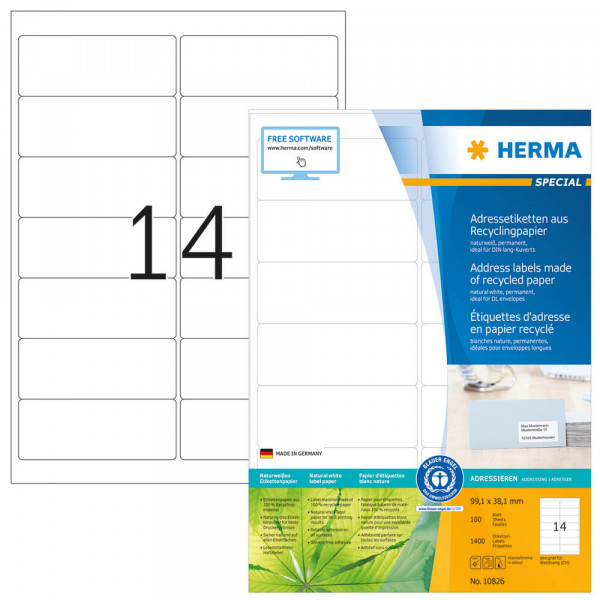 Adressetiketten Herma 10826, Recycling, 99,1x38,1mm