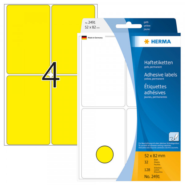 Etiketten Herma 2491, gelb, 52x82mm mit Verpackung