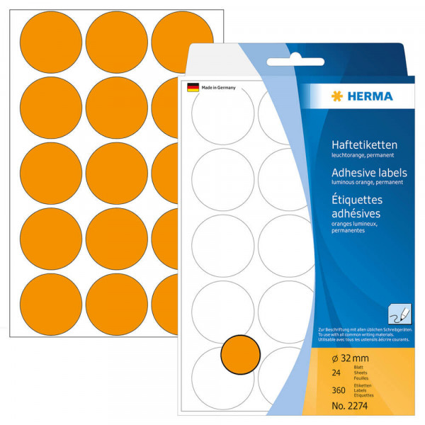 Markierungspunkte Herma 2274, Ø32mm, leuchtorange mit Verpackung