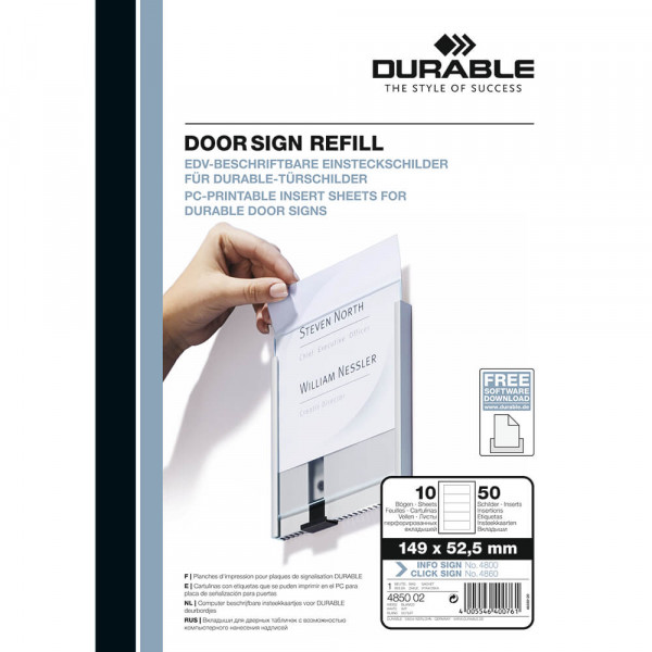 Türschilder-Einleger Durable DOOR SIGN REFILL 4850 Packung
