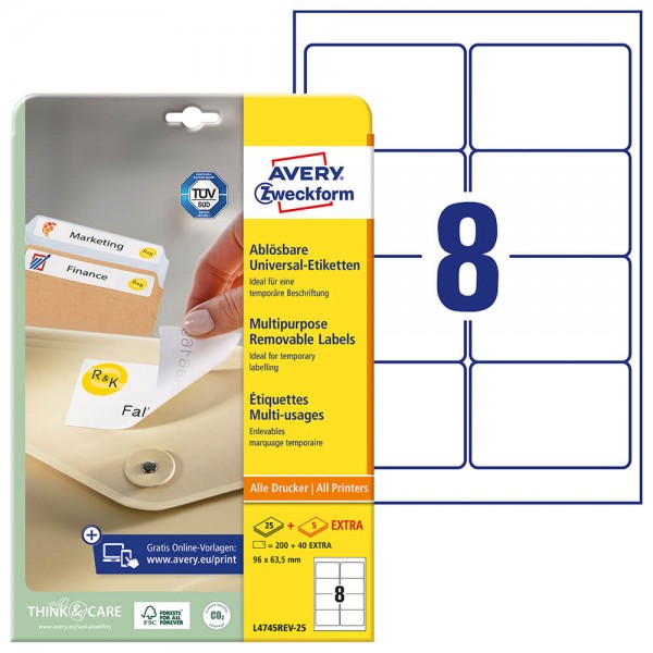 Etiketten Zweckform L4745REV-25 Verpackung + Inhalt